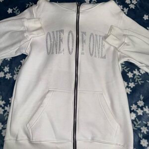 White Zip-Up Hoodie with Text Design